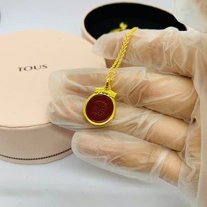 TOUS Silver vermeil Oceaan Color cameo Necklace with pink glass bear
